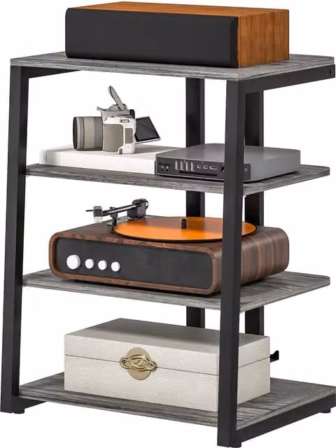 HOMCOM 4-Tier HiFi Media Storage Rack and Record Player Stand in Dark Grey