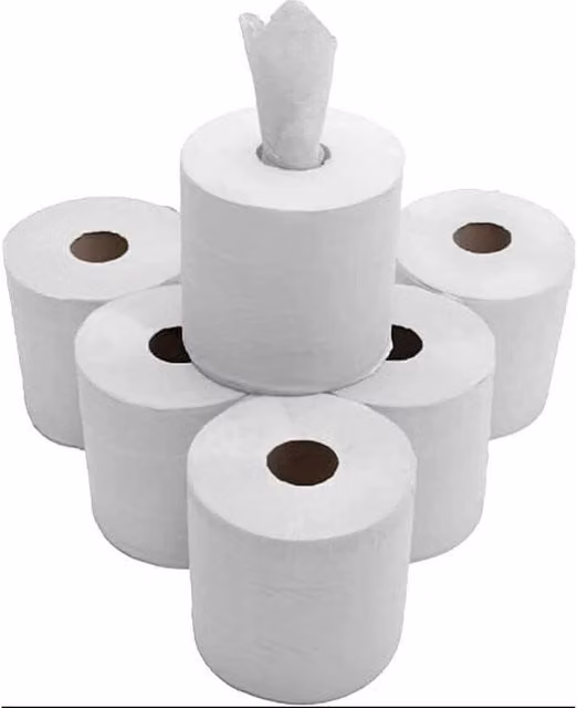 FLAVORA White 2 Ply Embossed Centre Feed Hand Wipes, 6 Rolls, W/D/H: 100 x 15 x 15 cm