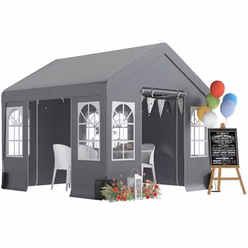 Outsunny Heavy Duty Garden Gazebo with Sides and Windows, Grey, W/D/H: 300 x 300 x 278 cm