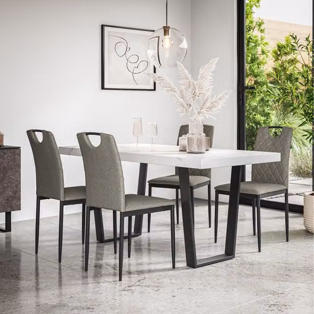 More4Homes Aria Dining Set with Marble Effect Rectangular Table and 4 Monza Linen Chairs in Grey