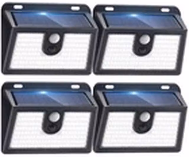 EONLION 4-Piece Set of Black LED Solar Powered Outdoor Wall Lights with PIR Motion Sensor