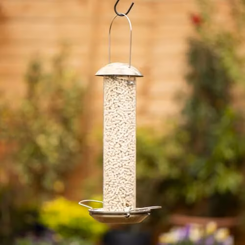Happy Beaks Supreme Bird Feeder Collection in Antique Brass Zinc Alloy Metal, Set of 3 Hanging Garden Feeders for Seed, Peanut and Mealworm – 3