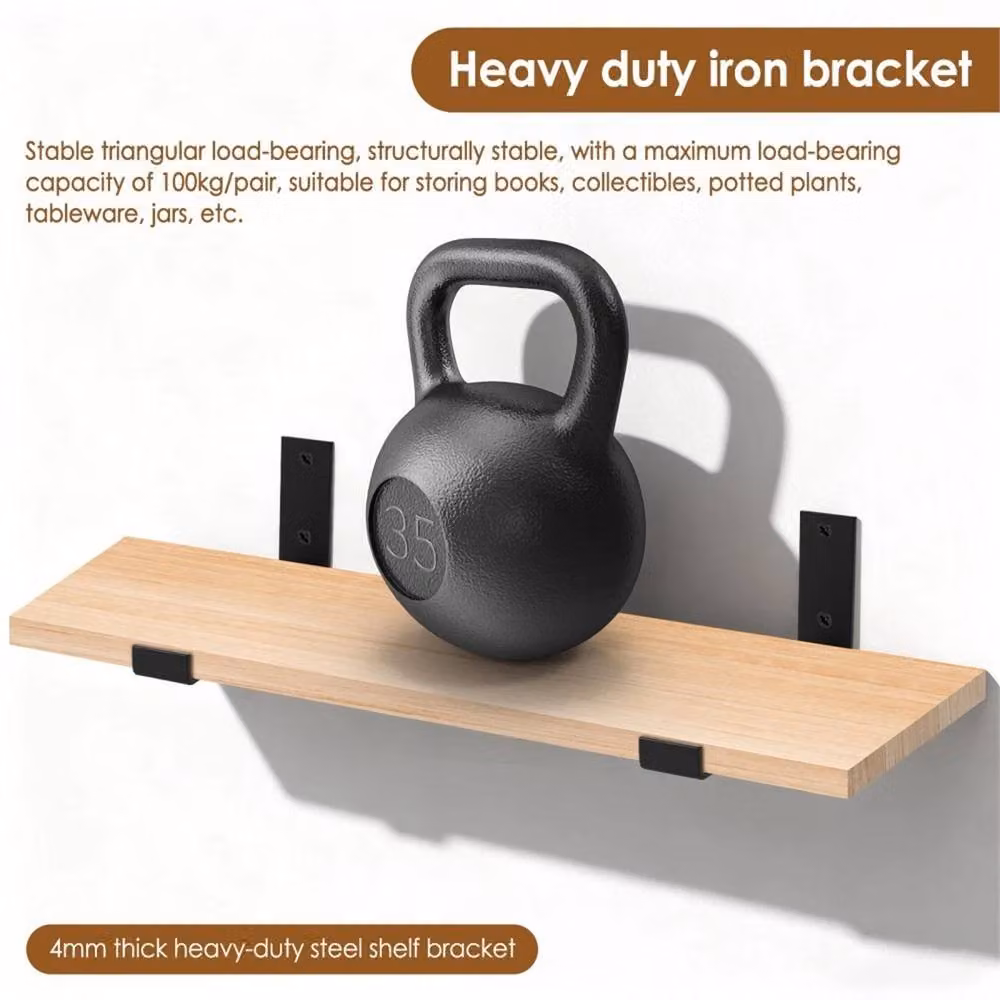 SPETLEK 8 Pack Heavy Duty Industrial Iron Wall Brackets in Matt Black – 4