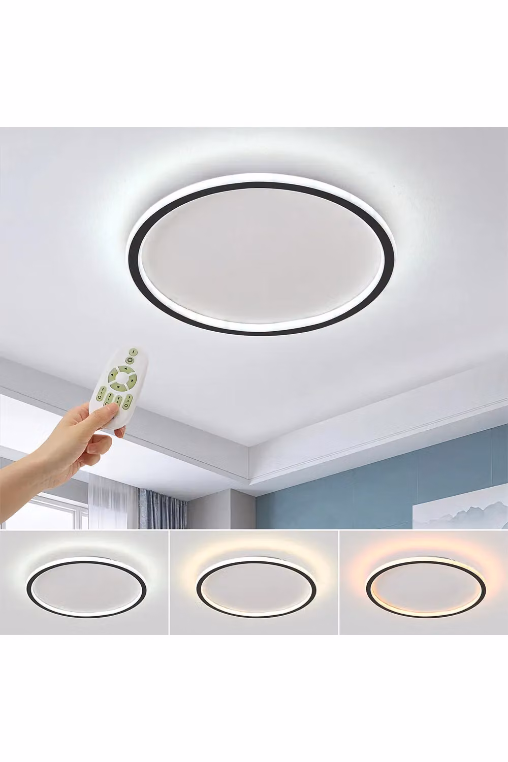 Living and Home Modern Dimmable LED Circular Ceiling Light in Black – 2
