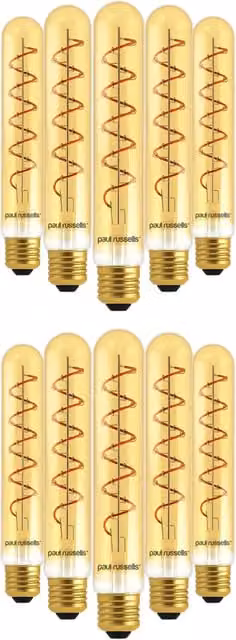Paul Russells 4W LED T32 E27 Filament Bulb, 250lm, 1800K Extra Warm White, Amber Transparent Glass