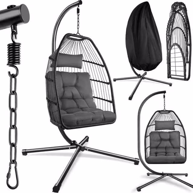 tectake Ariane Egg Chair with Metal Frame and Cushions in Grey