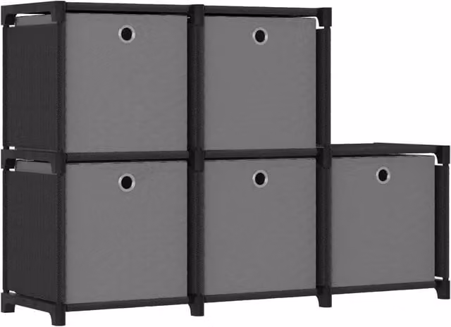 Berkfield Home 5-Cube Modern Freestanding Display Shelf with Boxes in Black, W/D/H: 103 x 30 x 72.5 cm