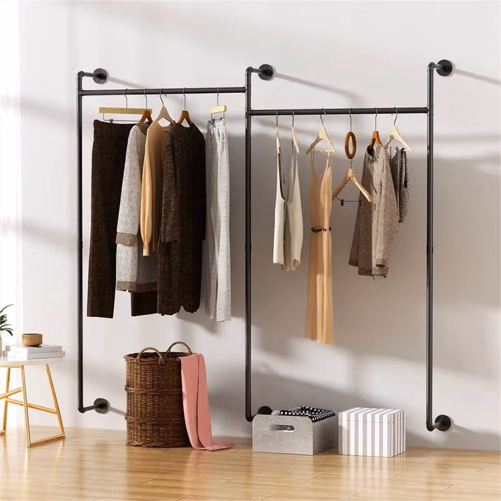 Nordara Industrial Black Wooden and Metal Wall Mount Clothes Rail Storage Unit, Width: 70 cm – 3