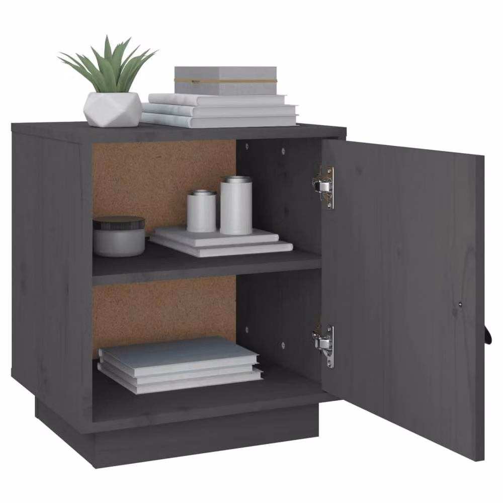 Berkfield Home Set of 2 Grey Solid Wood Pine Bedside Cabinets, W/D/H: 40 x 34 x 45 cm – 3