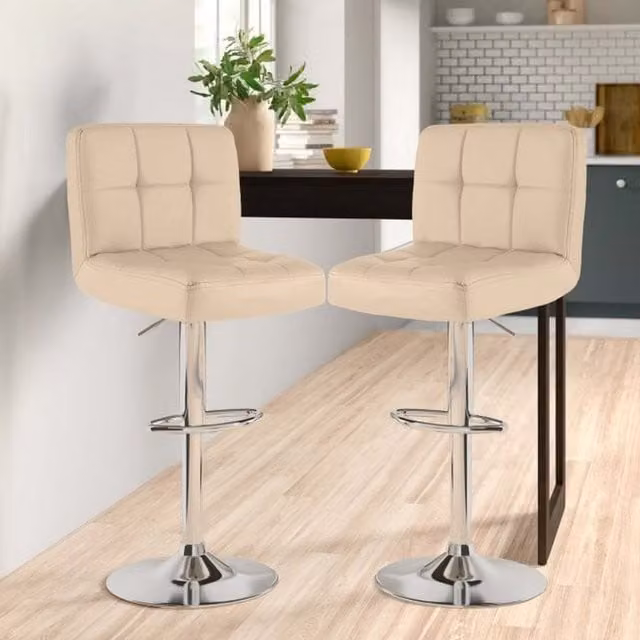 Neo Faux Leather Cuban Swivel Bar Stools Set of 2 in Cream/Beige