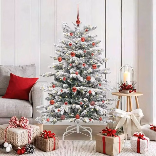 Berkfield Home Artificial Hinged Christmas Tree in White, Height: 150 cm