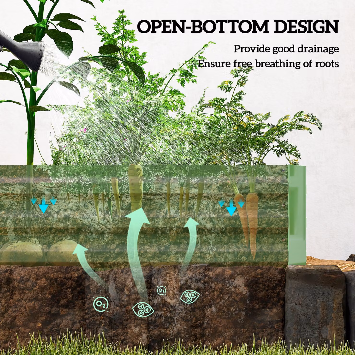 Outsunny Metal Raised Garden Bed Planter Box in Green for Flowers, Herbs and Vegetables, W/D/H: 90.5 x 30.0 x 90.5 cm – 3
