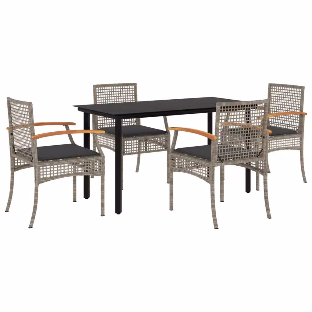 Berkfield Home 5 Piece Grey Poly Rattan Garden Dining Set with Cushions – 2