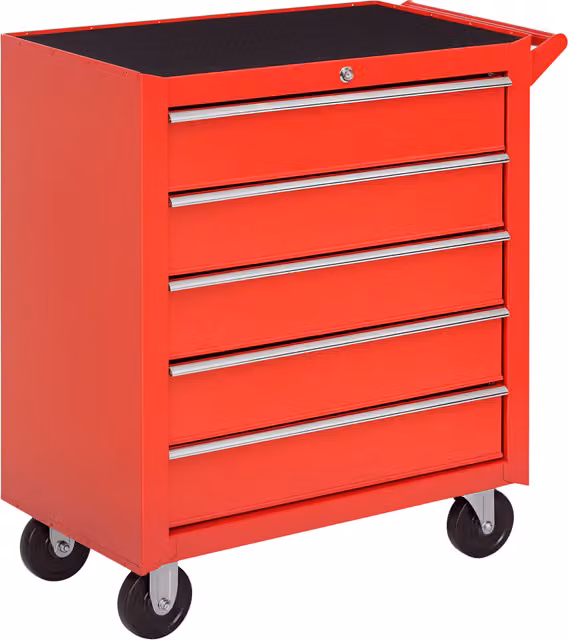 DURHAND 5-Drawer Rolling Tool Storage Cabinet with EVA Pad, 150kg Load Capacity, Red – 1