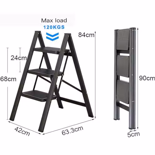 Gr8 Home Black 3 Step Foldable Steel Ladder with Non-Slip Rubber Feet – 2