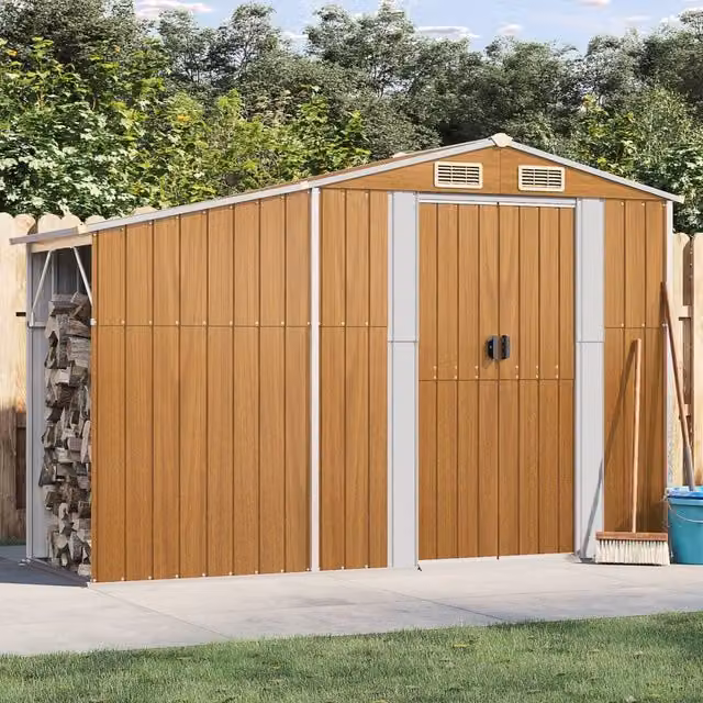 Berkfield Home Brown Galvanised Steel Garden Shed with Side Vent W/D/H: 277 x 93 x 179 cm – 1