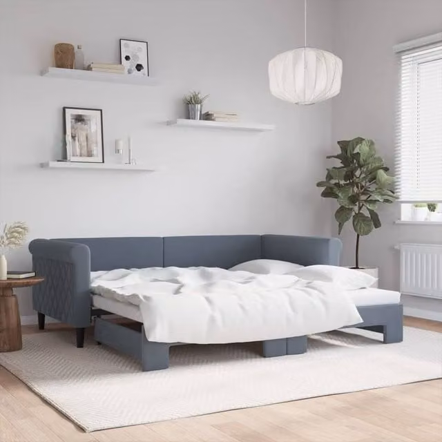 Berkfield Home Daybed with Trundle in Dark Grey Velvet, W/D/H: 90 x 190 cm