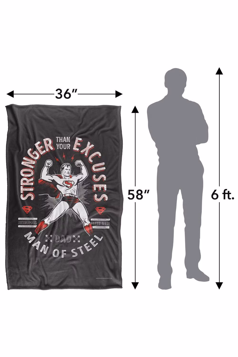 Warner Bros. Superman Dad Stronger Than Your Excuses Super Soft Fleece Throw Blanket, Multicolour, W/D/H: 91 x 147 cm – 8