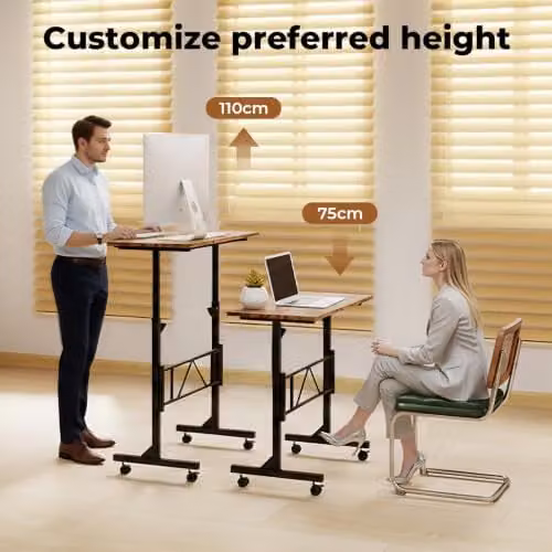 Levede Height Adjustable Mobile Standing Desk in Brown, W/D/H: 80 x 40 x 75 cm – 2