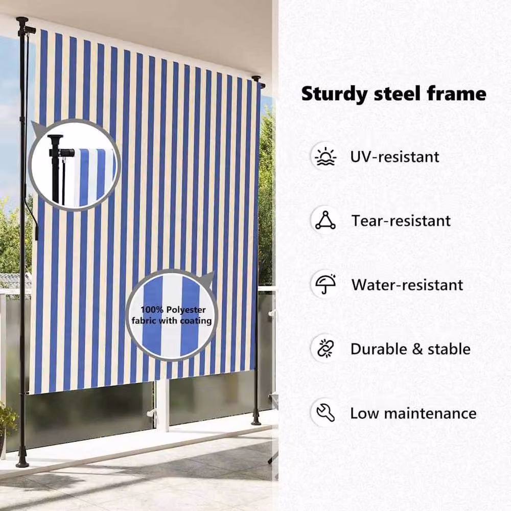 Berkfield Home Outdoor Roller Blind in Blue, White and Anthracite, W: 150 cm, H: 270 cm – 5