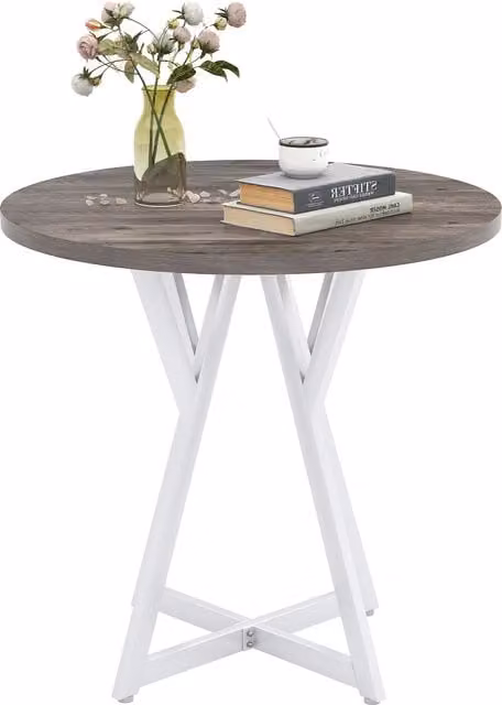 COSTWAY Round Dining Table with X-Shaped Base in Grey