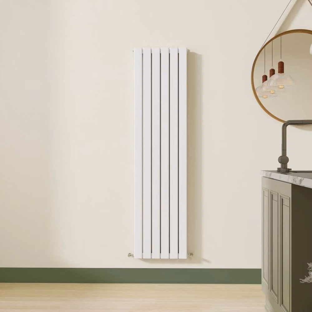 Hinsinc Double Vertical White Flat Radiator, H: 160 cm, W: 40.8 cm, D: 16 cm