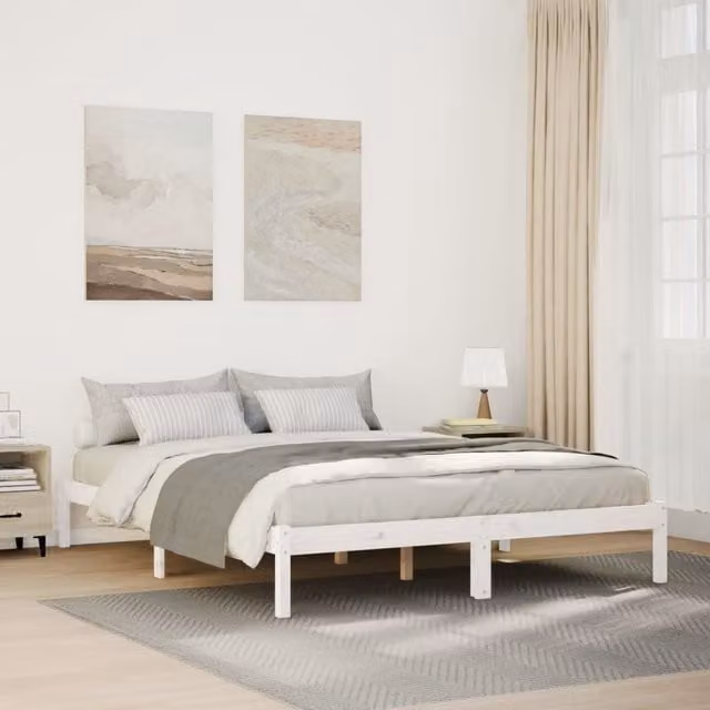 Berkfield Home Extra Long Solid Wood Pine Bed Frame, White, W: 160 cm, D: 220 cm