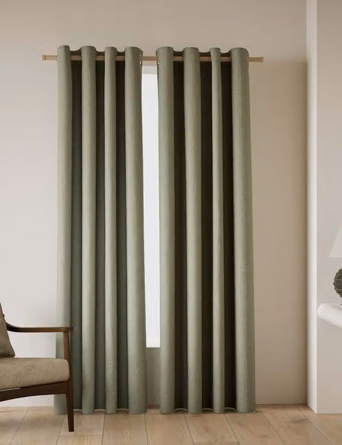 M&S Green Thermal Insulating Opaque Eyelet Curtains