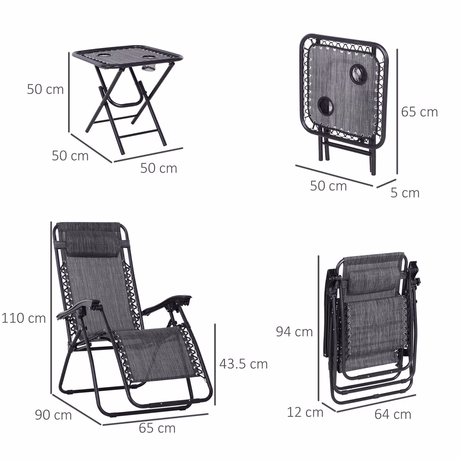 Outsunny Zero Gravity Lounge Set with 2 Reclining Chairs and Table in Light Grey – 3