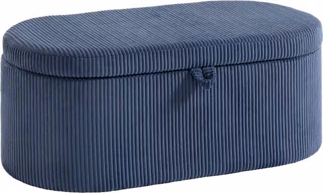 HOMCOM Corduroy Upholstered Storage Ottoman in Blue, W/D/H: 105 x 51 x 49 cm – 1