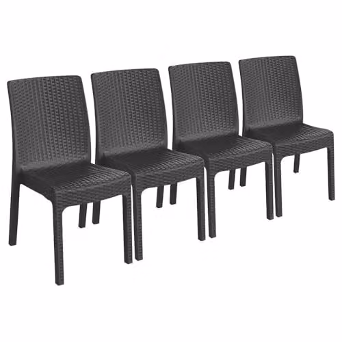 Harbour Housewares Nilufer Garden Dining Chairs, Pack of 4, Anthracite Rattan Effect Stackable Outdoor Seating