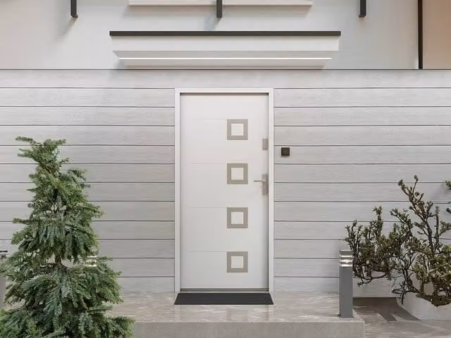 Vente-unique Modern Solid Steel and Stainless Steel Front Door, White, H: 207 cm, W: 100 cm – 1