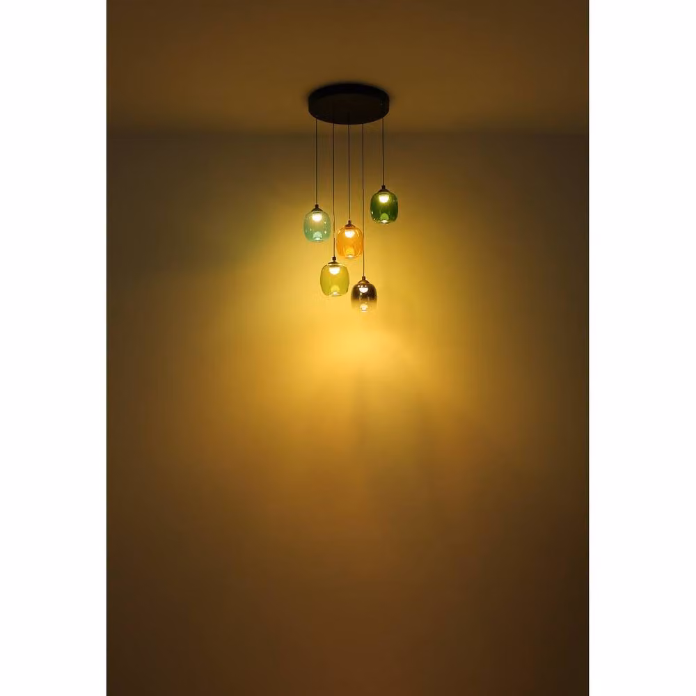 Netlighting Minara Round Cluster Pendant with Matt Black Glass Shade, 5x LED Warm White 3000K – 3
