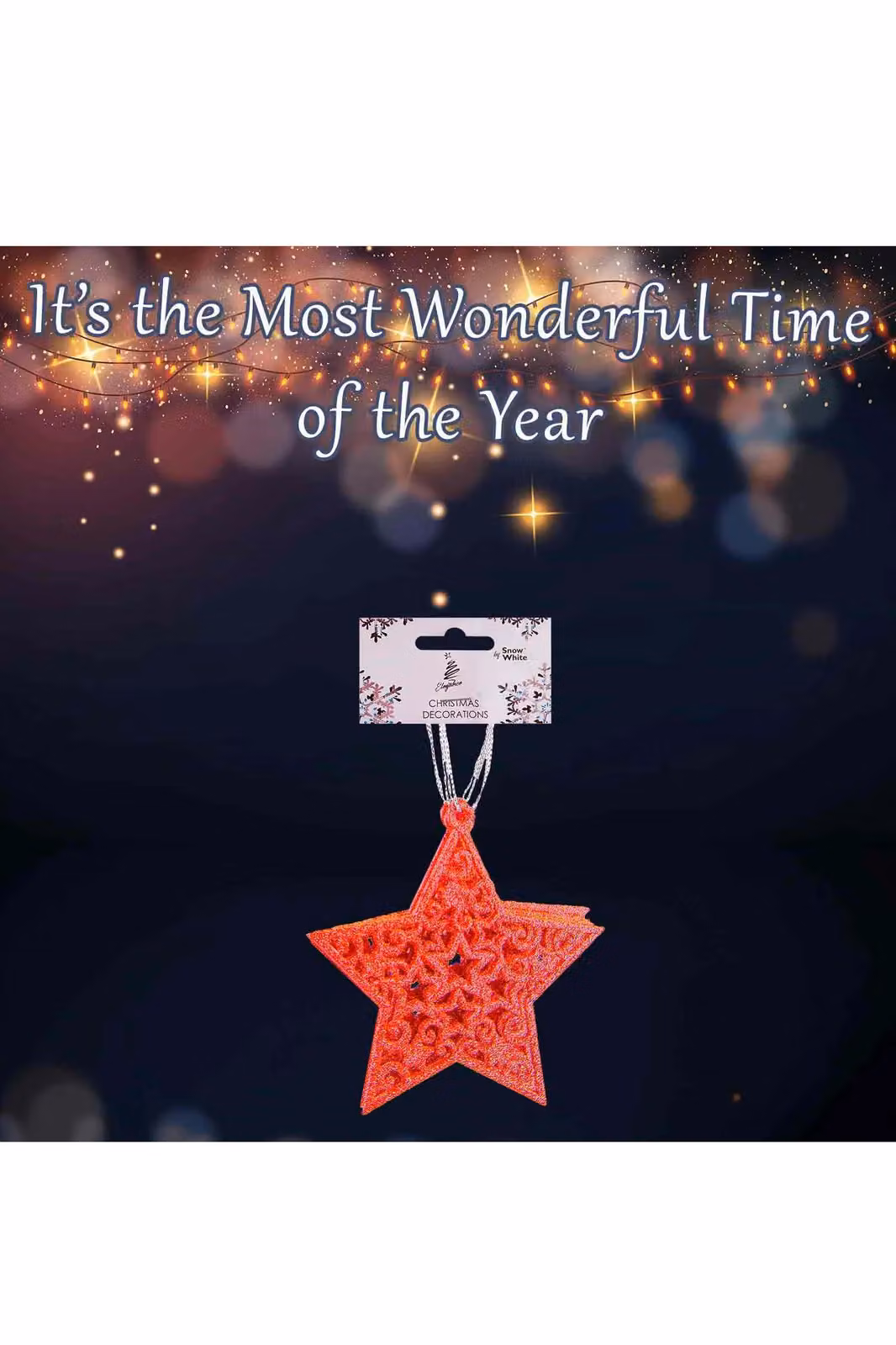 VFM e-Store Red Hanging Glitter Star Christmas Tree Ornaments, Pack of 6, H x W x D: 18.5 x 9.5 x 1.5 cm – 2