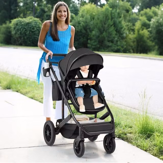 Costway 3-in-1 Convertible Kombi Newborn Stroller with Foldable Aluminium and Metal Frame, Black