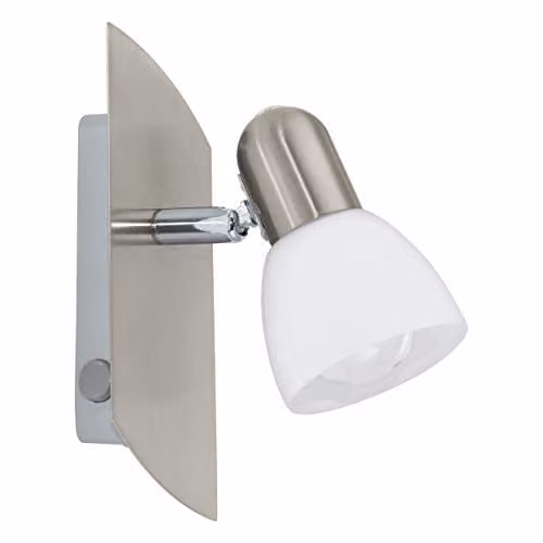 Loops Modern Wall Spot Light in Silver with White Glass Shade and E14 Bulb – 1