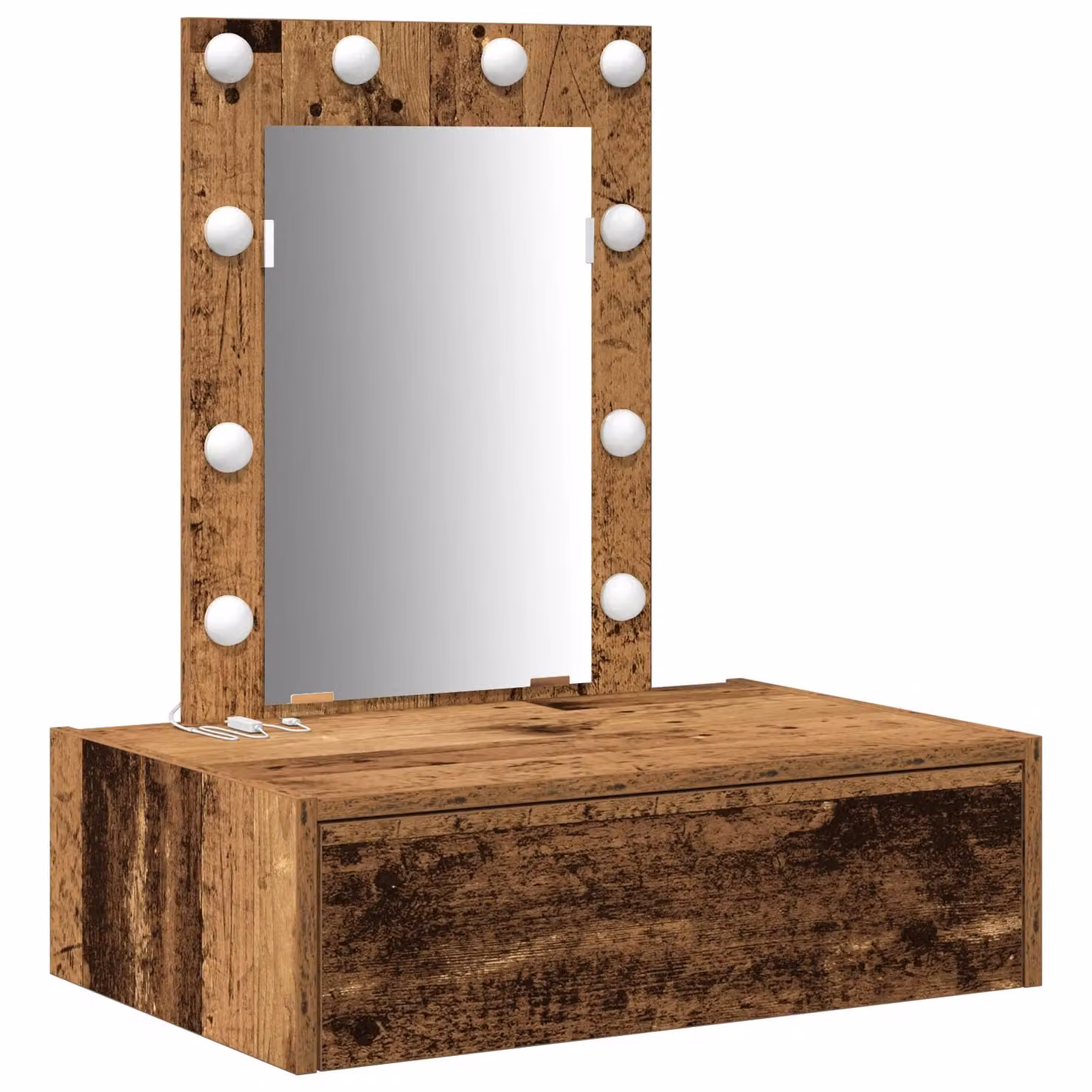 Berkfield Home Wall Hanging Dressing Table with Hollywood LED Lights in Brown Rustic Wood – 2