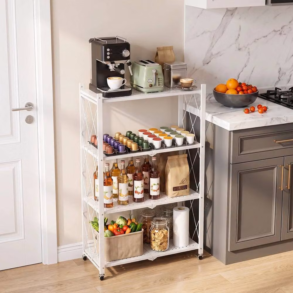 FORGEVIO White 4-Tier Foldable Metal Storage Rack, W/D/H: 71 x 34 x 124 cm – 3