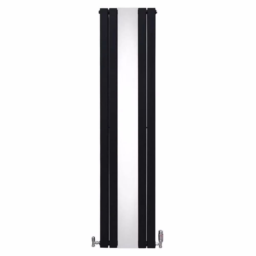 Monstershop Flat Mirror Radiator and Valves in Black, W: 180 cm, H: 42.5 cm – 2