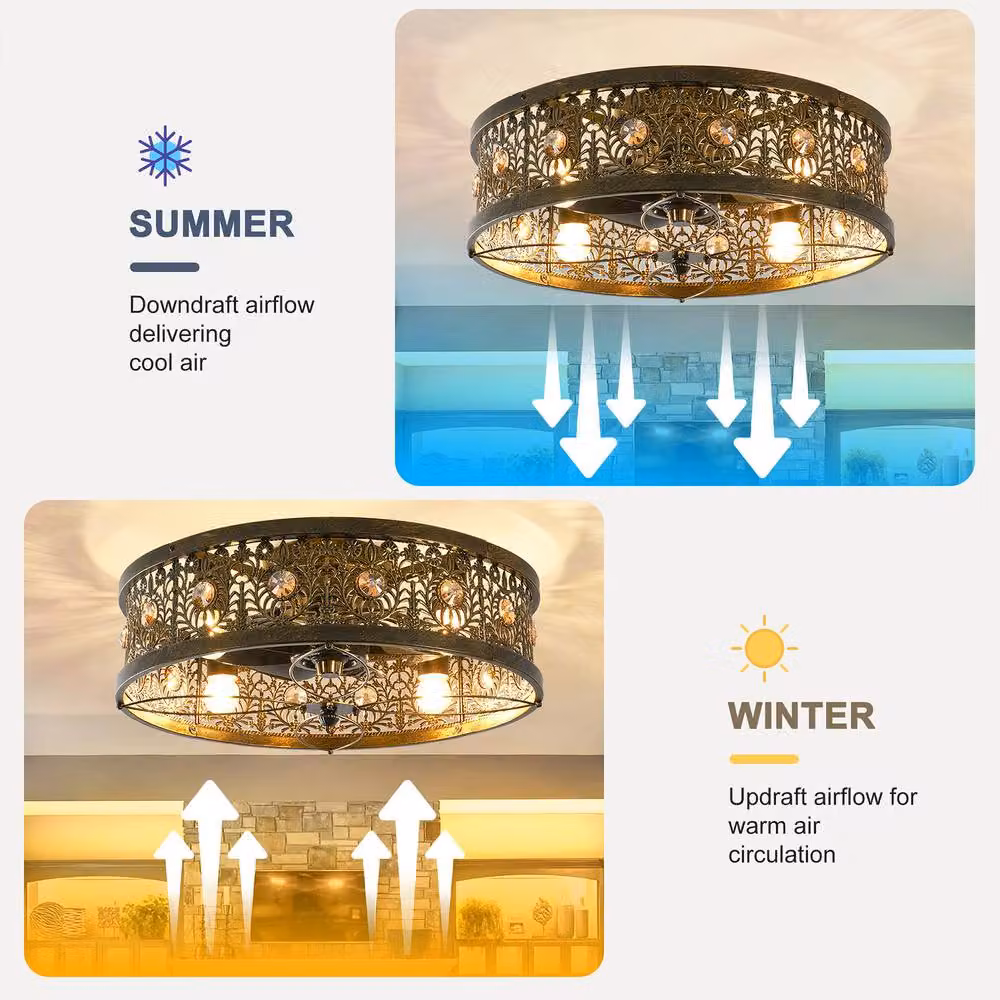 NIVOR Vintage Victorian Crystal Ceiling Fan with Light in Bronze and Metal, Diameter: 50 cm – 3