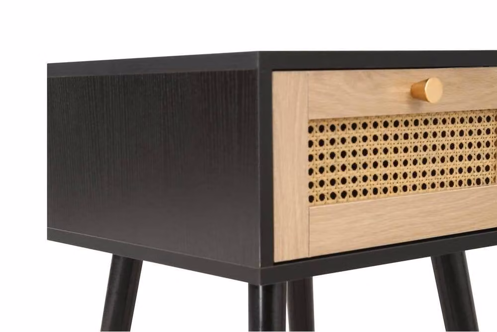 Birlea Croxley Pair of Rattan 1 Drawer Bedside Cabinets in Black and Gold – 5