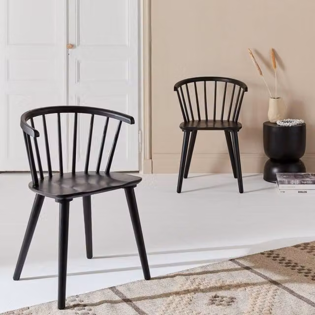 sweeek Pair of Black Walnut Wood and Plywood Dining Chairs with Armrests