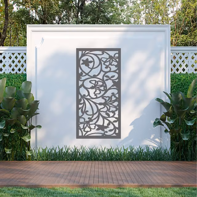 Brewume Laser Hut Floral Metal Wall Art in Anthracite Grey