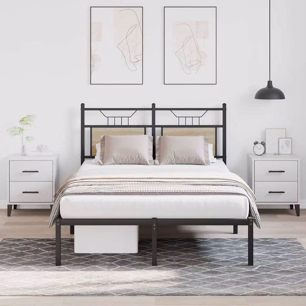 Berkfield Home Sonoma Oak Small Double Bed Frame in Natural Wood and Metal, W/D/H: 120 x 190 cm – 1