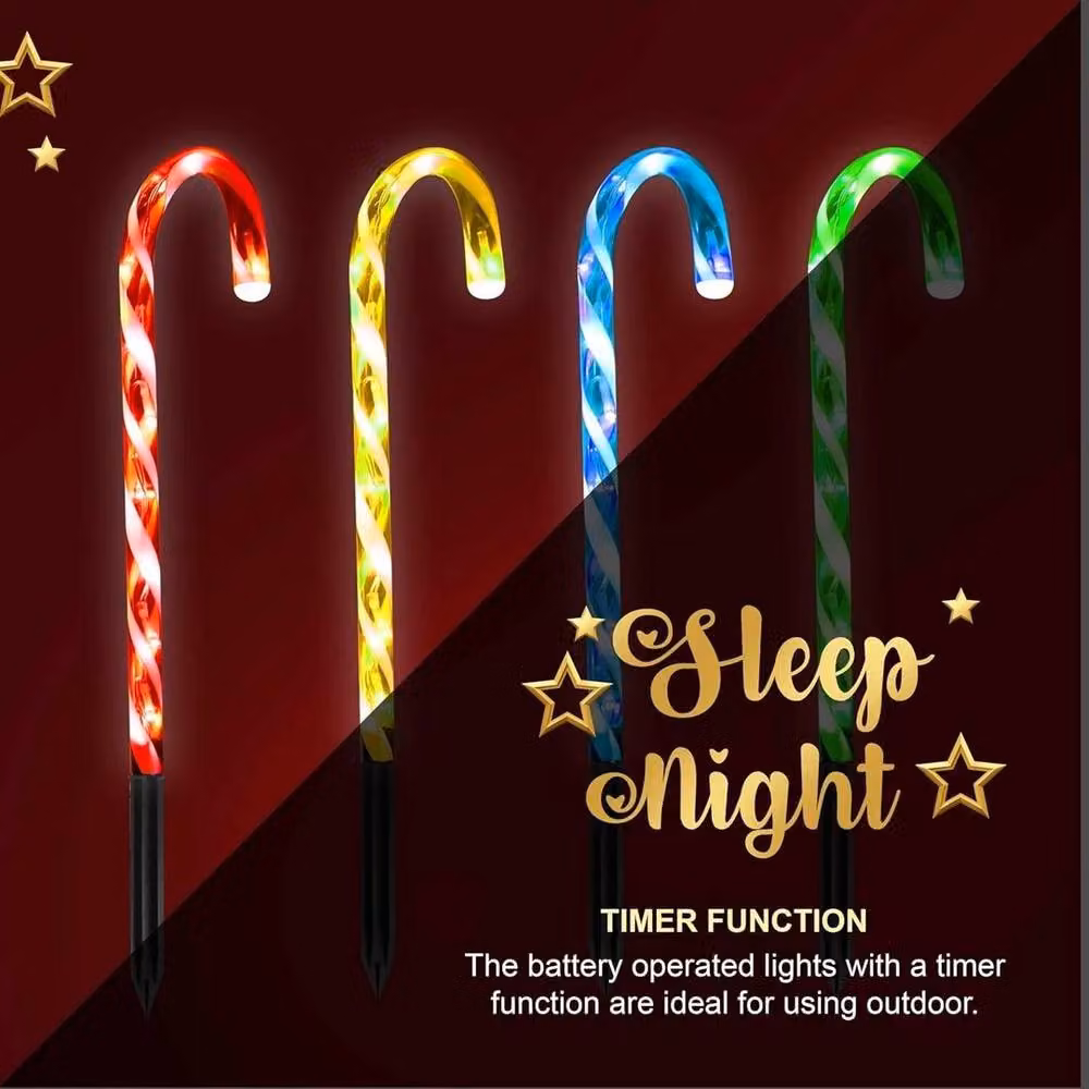 FLAVORA 4 Pack Multicolour LED Christmas Candy Cane Pathway Lights with Timer, H 100 cm x W 15 cm – 3