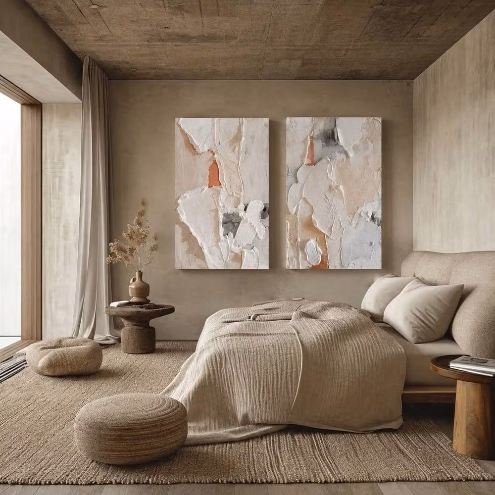 Mafett Mediterranean Abstract Canvas Print Set of 2 in Beige, Sand and Grey, W: 60.96 cm, H: 81.28 cm – 2