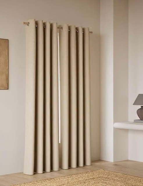 M&S Beige Thermal Insulating Opaque Eyelet Curtains