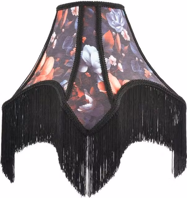 Happy Homewares Large Vintage 1920s Victorian Black Fabric Lamp Shade with Multicolour Flowers, Diameter: 42 cm – 1