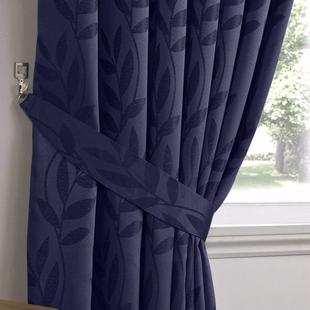 Luxury Living Jacquard Leaf Ring Top Curtains in Blue, Width: 117 cm, Drop: 183 cm – 5