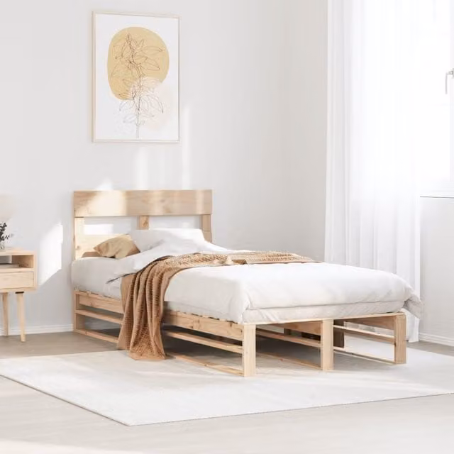 Berkfield Home Rustic Solid Wood Pine Bed Frame in Brown, W/D/H: 100 x 200 cm